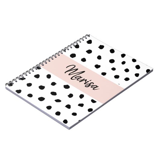 Moderne monogram naam | Pastel Roze en Zwarte Stip Notitieboek (Linkerzijde)