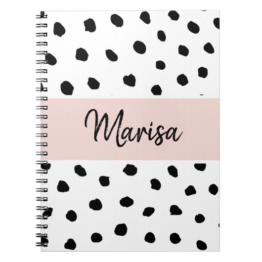 Moderne monogram naam | Pastel Roze en Zwarte Stip Notitieboek (Voorkant)