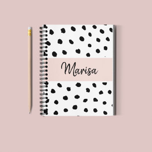 Moderne monogram naam   Pastel Roze en Zwarte Stip Notitieboek
