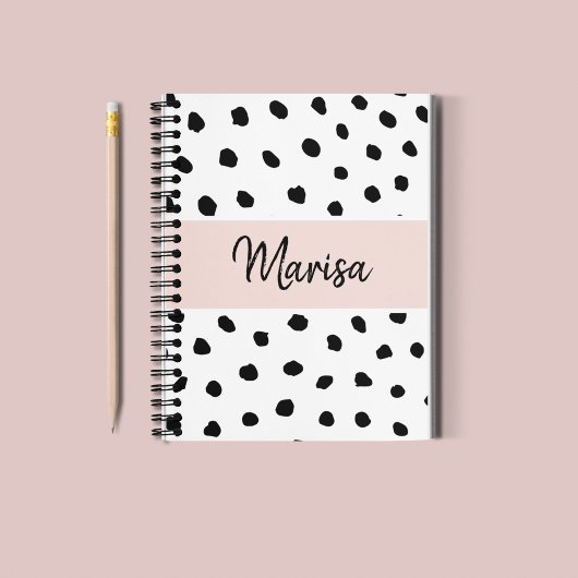 Moderne monogram naam | Pastel Roze en Zwarte Stip Notitieboek