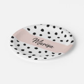 Moderne monogram naam | Pastel Roze en Zwarte Stip Papieren Bordje (Gekanteld)