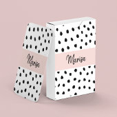 Moderne monogram naam | Pastel Roze en Zwarte Stip Pokerkaarten
