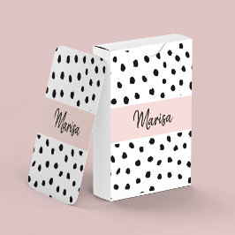 Moderne monogram naam | Pastel Roze en Zwarte Stip Pokerkaarten