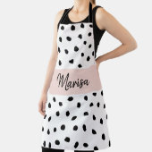 Moderne monogram naam | Pastel Roze en Zwarte Stip Schort (Insitu)