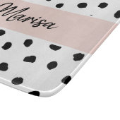 Moderne monogram naam | Pastel Roze en Zwarte Stip Snijplank (Hoek)
