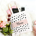 Moderne monogram naam | Pastel Roze en Zwarte Stip Tote Bag<br><div class="desc">Moderne monogram naam | Pastel Roze en Zwarte Stippen</div>