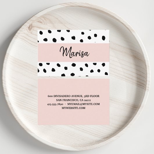 Moderne monogram naam | Pastel Roze en Zwarte Stip Visitekaartje