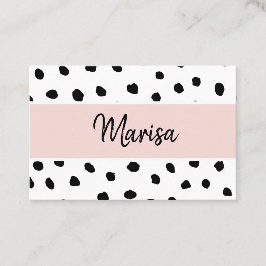 Moderne monogram naam | Pastel Roze en Zwarte Stip Visitekaartje (Voorkant)