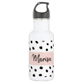 Moderne monogram naam | Pastel Roze en Zwarte Stip Waterfles (Voorkant)