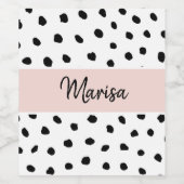 Moderne monogram naam | Pastel Roze en Zwarte Stip Wijn Etiket (Enkel label)