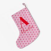 Moderne Monogram Naam Polka Dot Rood Roze Kleine Kerstsok (Achterkant (Hangend))