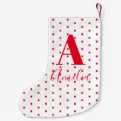 Moderne Monogram Naam Polka Dots Kleine Kerstsok (Achterkant)