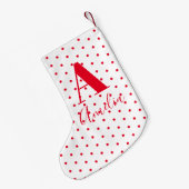 Moderne Monogram Naam Polka Dots Kleine Kerstsok (Achterkant (Hangend))