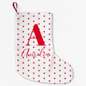 Moderne Monogram Naam Polka Dots Kleine Kerstsok (Voorkant)