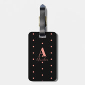 Moderne monogram naam Roos Gold Black Polka Dot Bagagelabel (Achterkant verticaal)