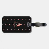 Moderne monogram naam Roos Gold Black Polka Dot Bagagelabel (Achterkant horizontaal)