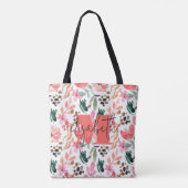 Moderne Monogram Naam Roze Bloemen Tote Bag (Achterkant)