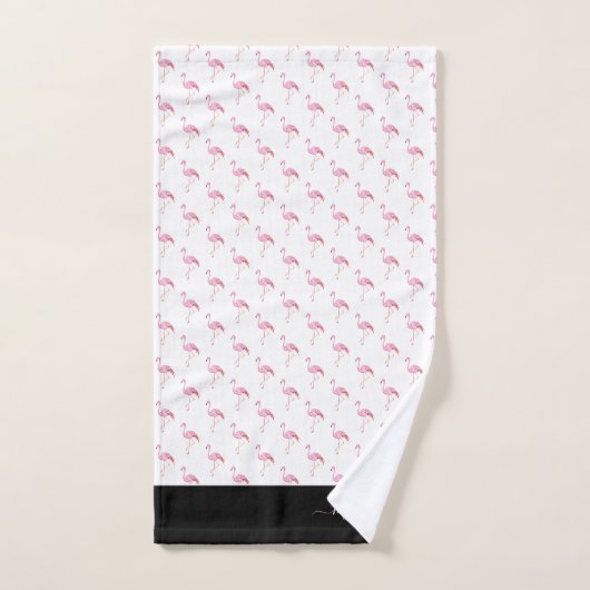 Moderne monogram naam Roze Flamingo Black Bad Handdoek (Handdoek)