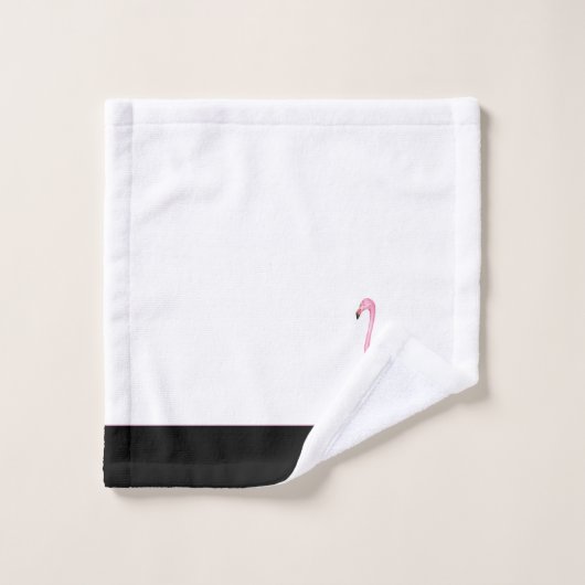 Moderne monogram naam Roze Flamingo Black Bad Handdoek (Wasdoekje)