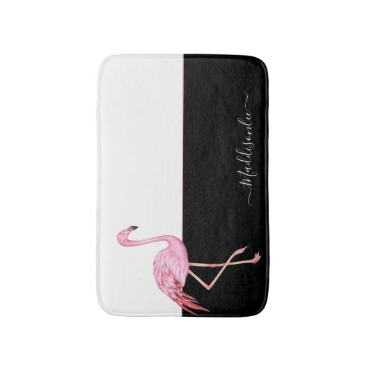 Moderne monogram naam Roze Flamingo Black Badmat (Voorkant Verticaal)