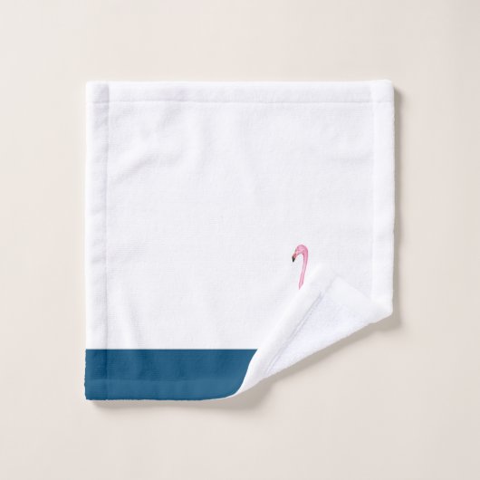 Moderne monogram Naam Roze Flamingo Blue Bad Handdoek (Wasdoekje)