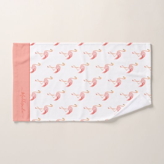 Moderne monogram Naam Roze Flamingo Blue Bath Tow Bad Handdoek (Handdoek)