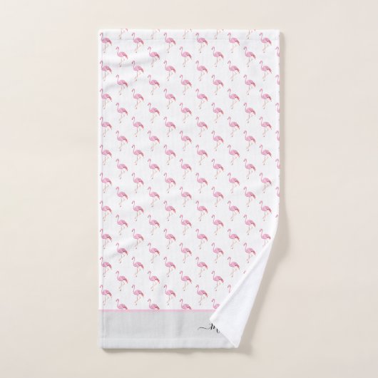 Moderne monogram naam Roze Flamingo Grey Bad Handdoek (Handdoek)