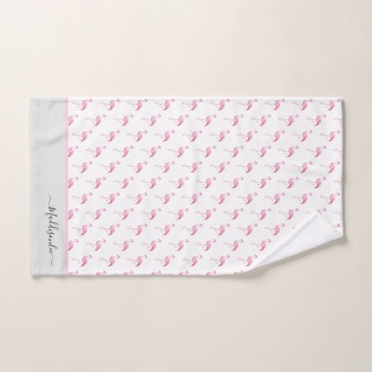 Moderne monogram naam Roze Flamingo Grey Bad Handdoek (Handdoek)