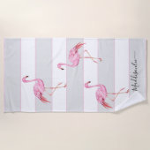 Moderne monogram naam Roze Flamingo Grey Strandlaken (Voorkant)