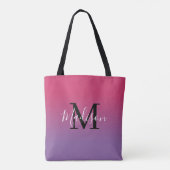 Moderne monogram naam Roze tot Paarse gradiënt Tote Bag (Achterkant)