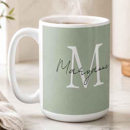 Moderne Monogram Naam Saliegroen Koffiemok