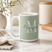 Moderne Monogram Naam Saliegroen Koffiemok