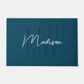 Moderne Monogram Naam Schrift Blauw Deurmat (Voorkant)