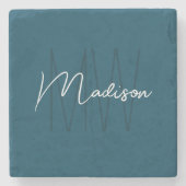 Moderne Monogram Naam Schrift Blauw Stenen Onderzetter (Voorkant)