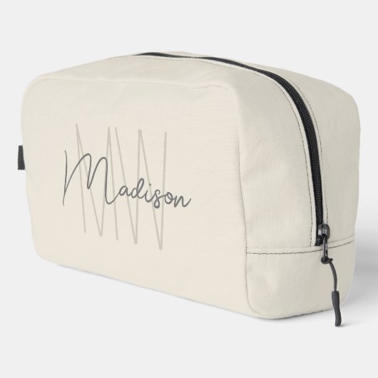 Moderne Monogram Naam Schrift Crème Toilettasje (Rechterhoek)