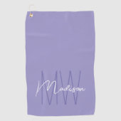 Moderne Monogram Naam Schrift Paars Golfhanddoek (Voorkant)
