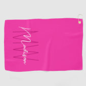 Moderne Monogram Naam Schrift Roze Golfhanddoek (Horizontaal)