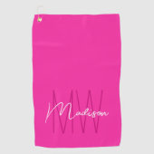 Moderne Monogram Naam Schrift Roze Golfhanddoek (Voorkant)