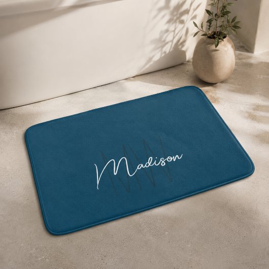 Moderne Monogram Naam Script Blauw Badmat