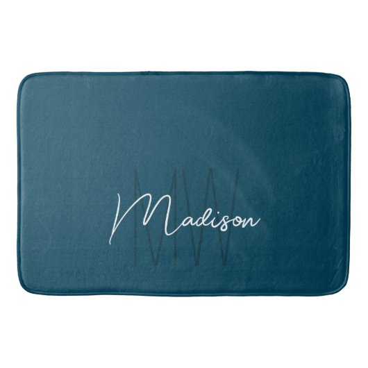 Moderne Monogram Naam Script Blauw Badmat (Voorkant)