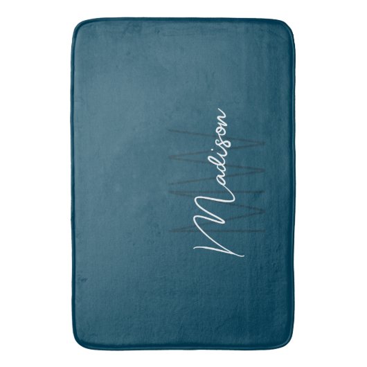 Moderne Monogram Naam Script Blauw Badmat (Voorkant Verticaal)