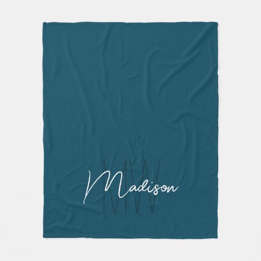 Moderne Monogram Naam Script Blauw Fleece Deken (Voorkant)