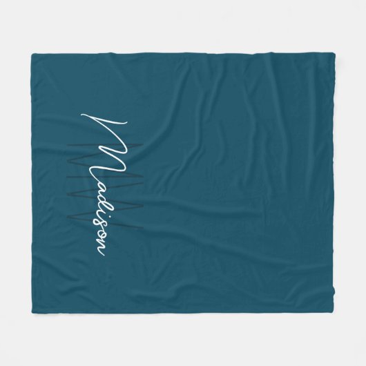 Moderne Monogram Naam Script Blauw Fleece Deken (Voorkant (Horizontaal))