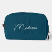 Moderne Monogram Naam Script Blauw Toilettasje (Voorkant)