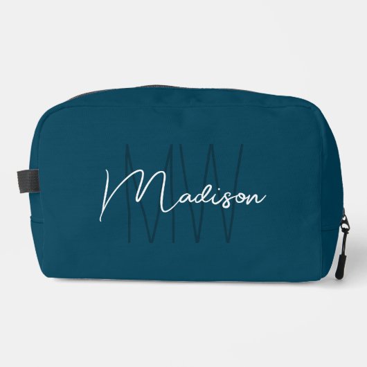 Moderne Monogram Naam Script Blauw Toilettasje (Voorkant)