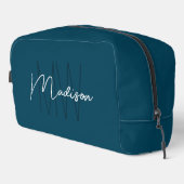 Moderne Monogram Naam Script Blauw Toilettasje (Rechterhoek)