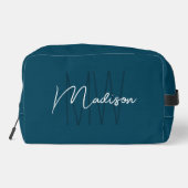 Moderne Monogram Naam Script Blauw Toilettasje (Achterkant)