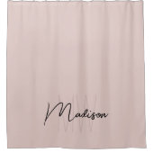 Moderne Monogram Naam Script Roze Roos Douchegordijn (Voorkant)