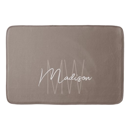 Moderne Monogram Naam Script Taupe Badmat (Voorkant)
