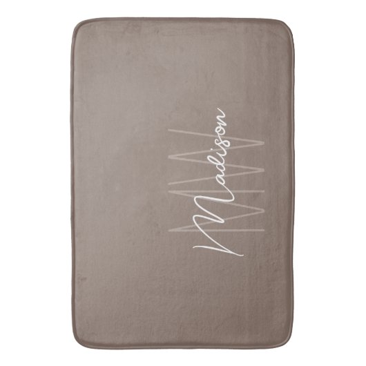 Moderne Monogram Naam Script Taupe Badmat (Voorkant Verticaal)